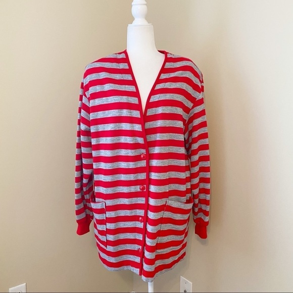 Vintage Bondbrook Oversized Stripe Boyfriend Varsity Button Front Cardigan - L - Picture 1 of 13